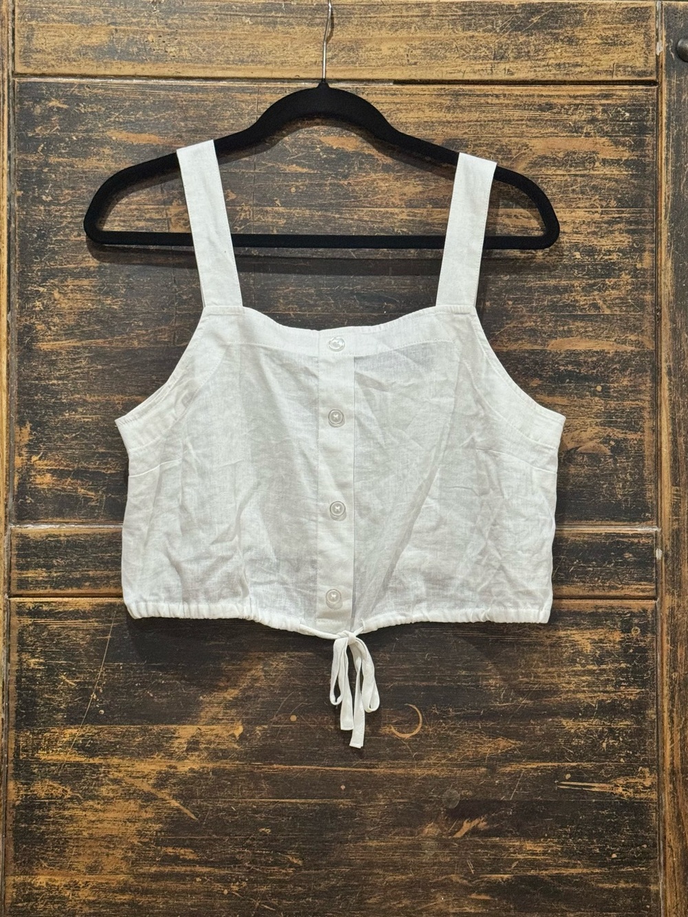 a new day Minimalist Clean Girl Beach White Linen Boxy Crop Top Sz M